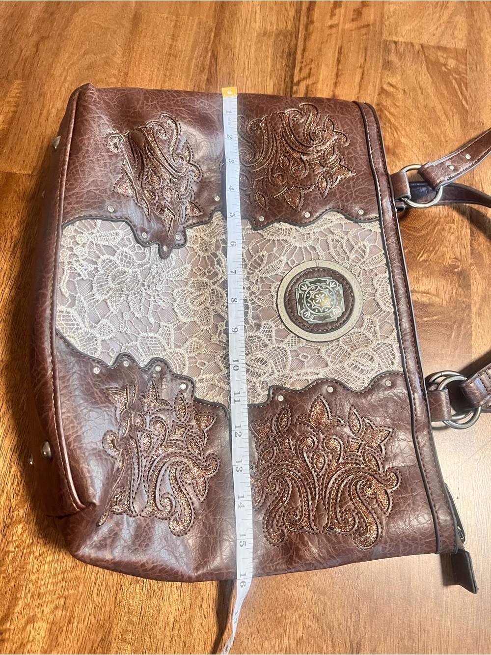 Justin Women's Lace Panel And Glitter Inlay Tote - 23126309 - Picture 6 of 7